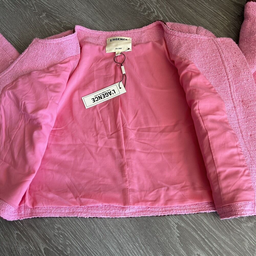 L’Agence Blazer Womens Size 4 Cropped Tweed Jacket Pink Button Closure - Picture 11 of 16